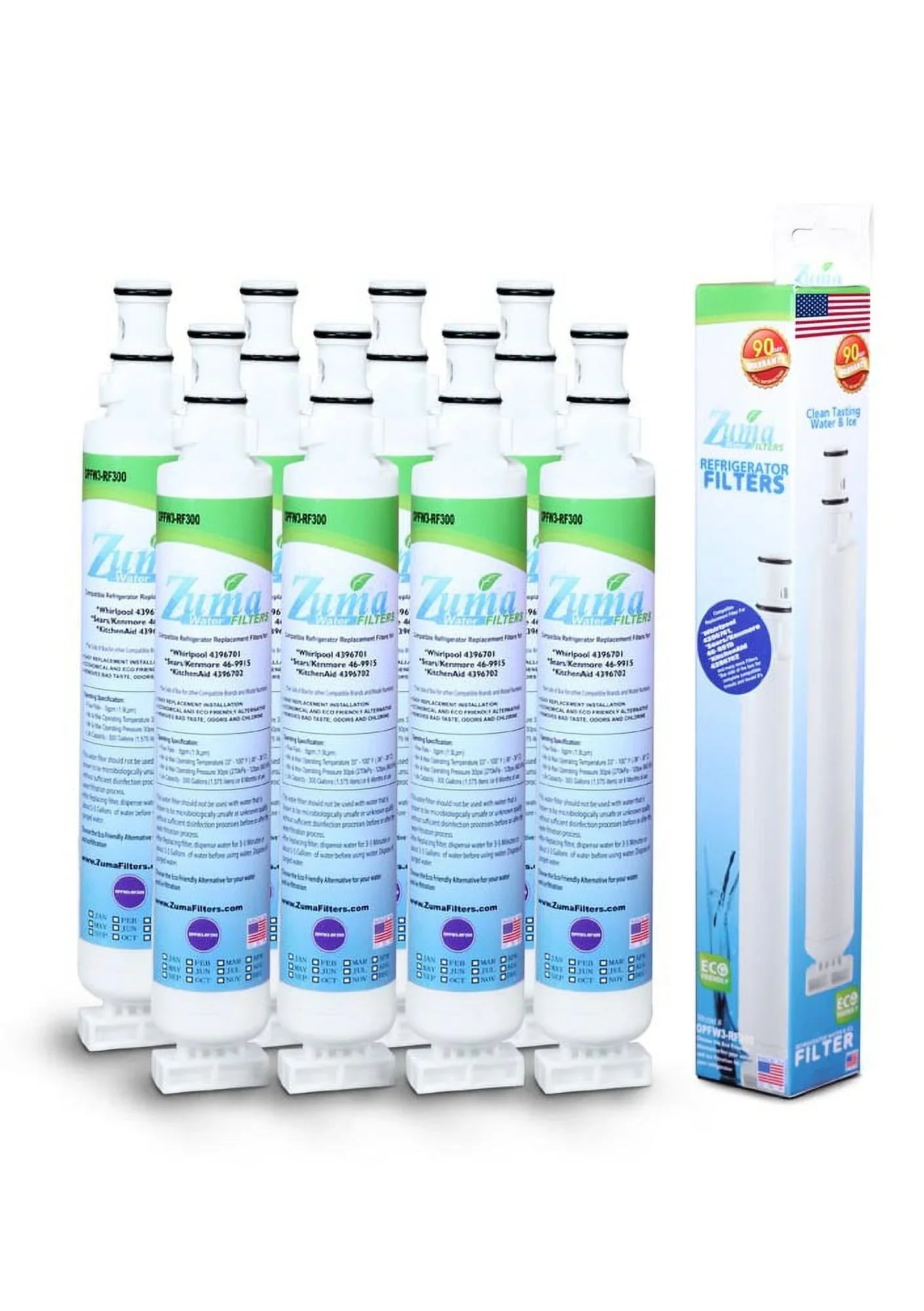 ZUMA Brand , Water and Ice Filter , Model # OPFW3-RF300 , Suitable with Whirlpool® RWF1021 - 8 Pack - Made in U.S.A.