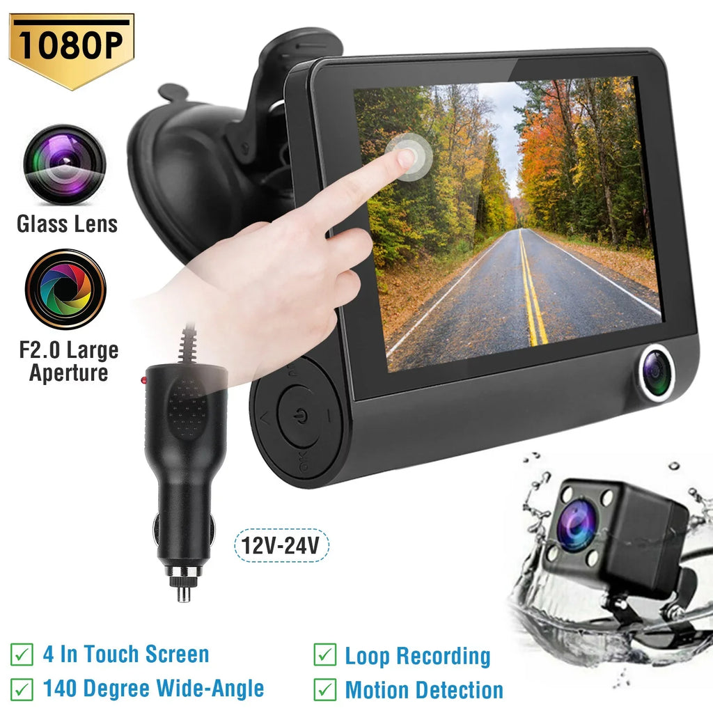 iMouTEK 1080P Touch Screen Car Dash 4in Cam Dash Camera Front and Rear Camera with G-Sensor Loop Recording Motion Detection