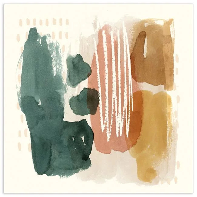 Ochre Echo III Abstract Colorful Frameless Tempered Glass Panel Contemporary Wall Art - 38 x 38 in.