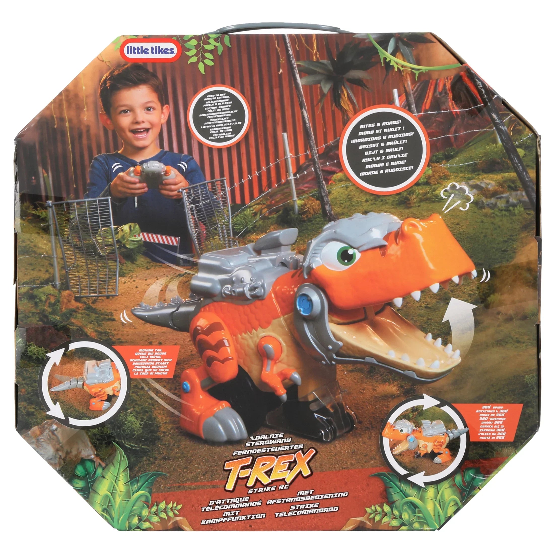 Little Tikes T-Rex Strike RC Remote Control Chompin' Dinosaur Toy Vehicle Car with Full 360 Degree Spins That Roars, Plays Music and SFX- Gifts for Kids, Toys for Boys & Girls Ages 4 5 6+ Years Old