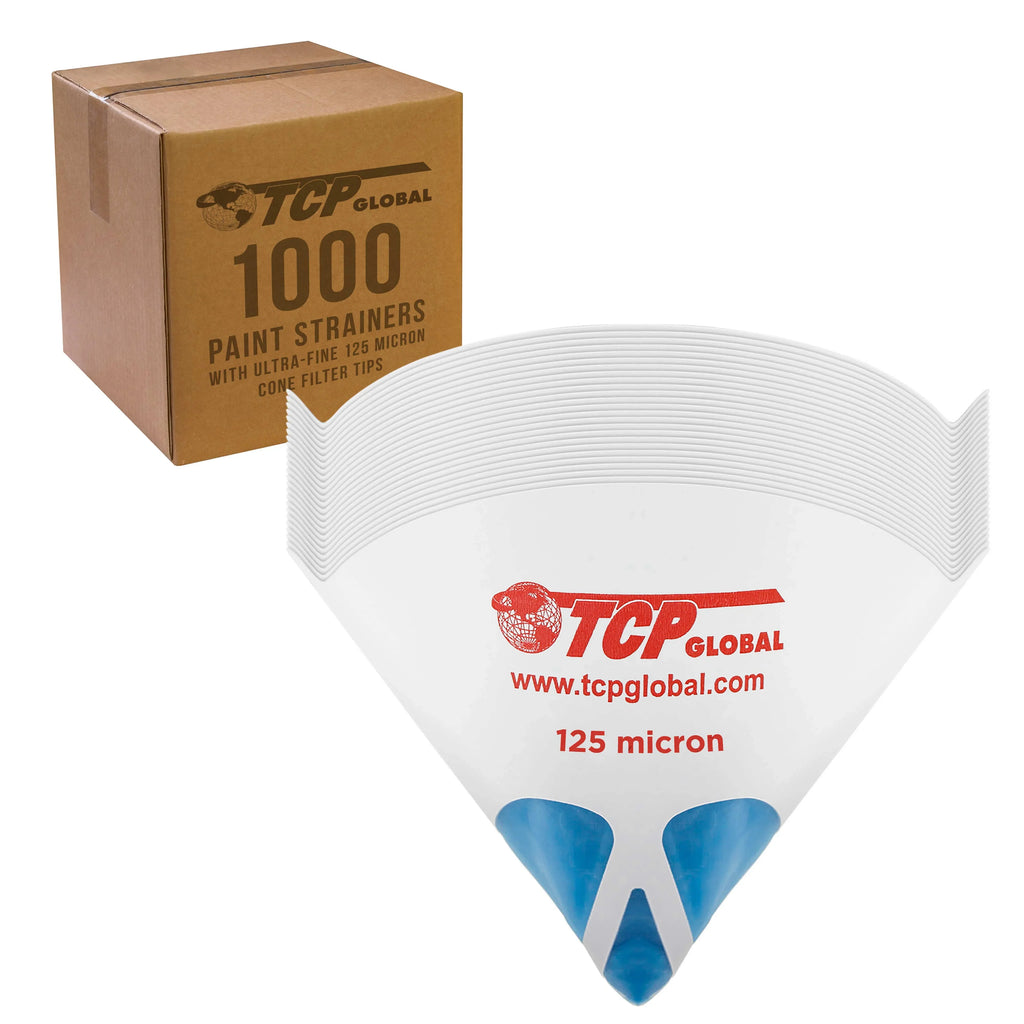 TCP Global Case of 1000 Paint Strainers with Ultra-Fine 125 Micron Filter Tips - Premium Pure Blue Ultra-Flow Blue Nylon Mesh - Cone Paint Filter Screen - Finely Strain Auto, Car, House Paint