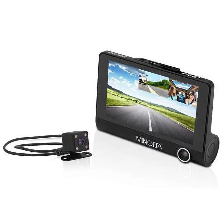 MNCD410T Full HD Front and Rear View 4" LCD Screen Dash Camera with 3-Channel Recording, Black