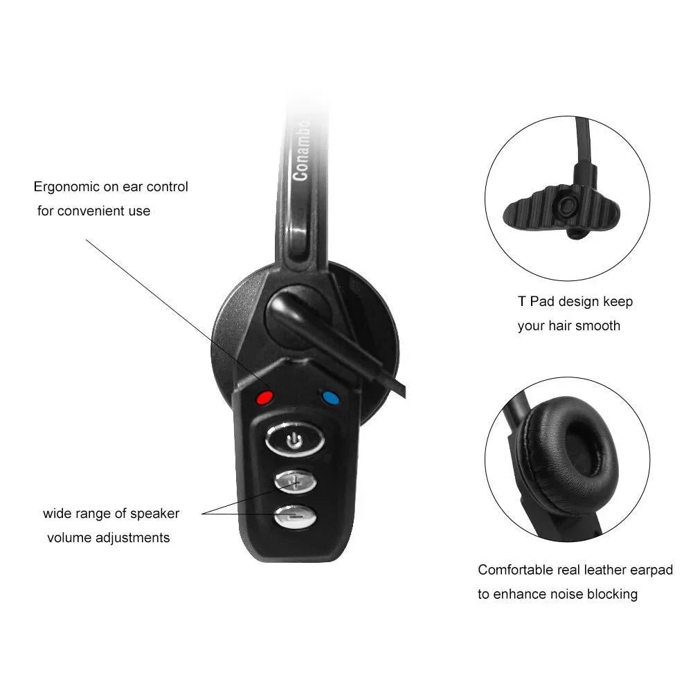 Bluetooth Headset V5.0, Pro Wireless Headset High Voice Clarity with Noise Canceling Mic for Cell Phone Trucker Engineers Business Home Office-JBT800