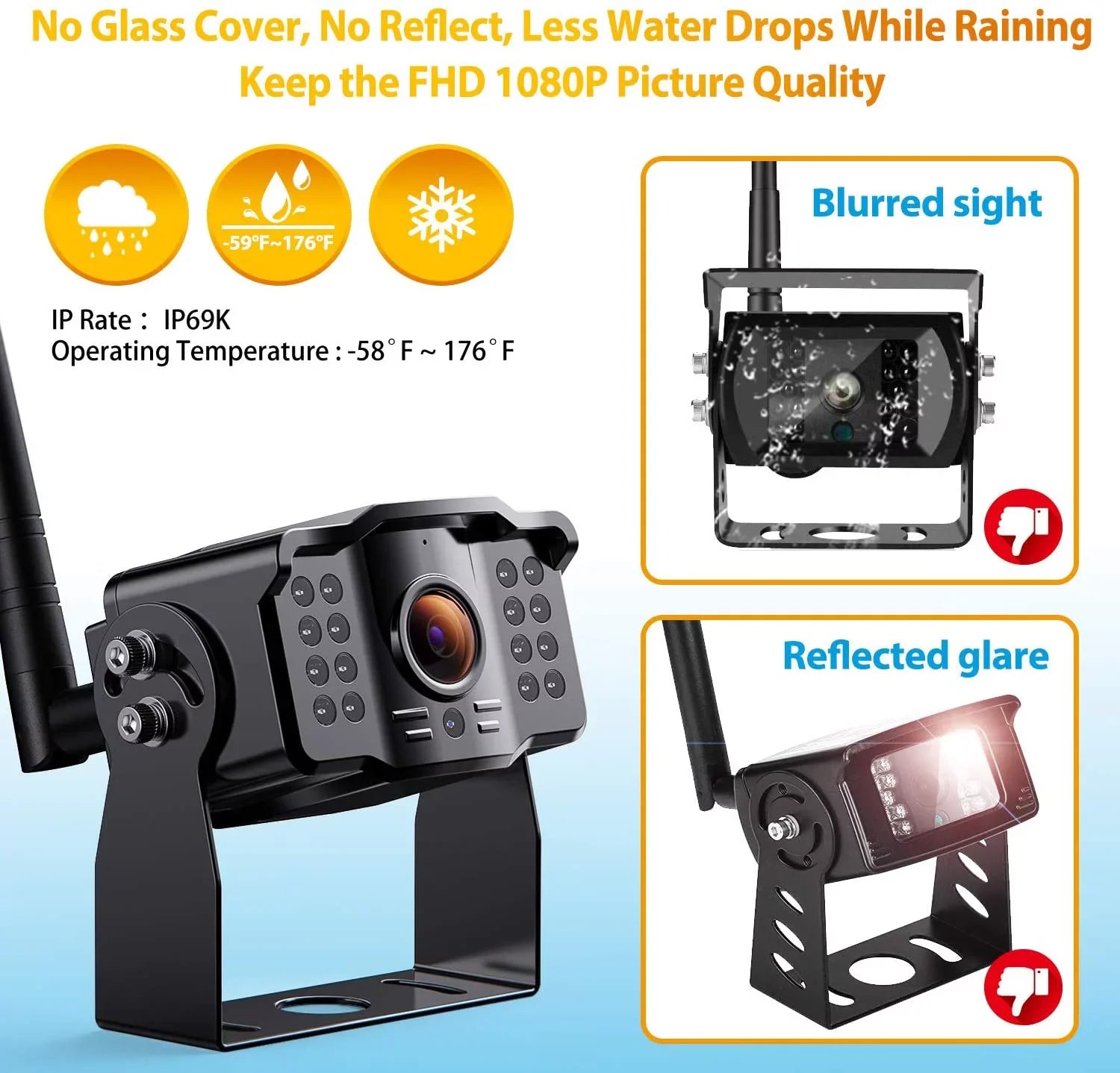 1080P Wireless Backup Camera w/ Built-in Recorder 9" FHD Monitor, Front Rear Side View Reversing Camera + Extra Stable Signal IP69 Monitor System for Truck RV Trailer Bus Motorhome Camper, Xroose WX4