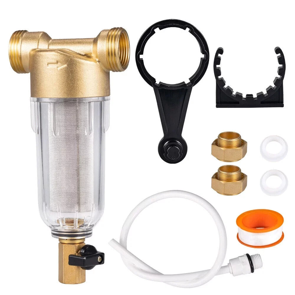 Jahy2Tech Whole House Water Pre-Filter Reusable Sediment Filter 50 Microns Plumbing