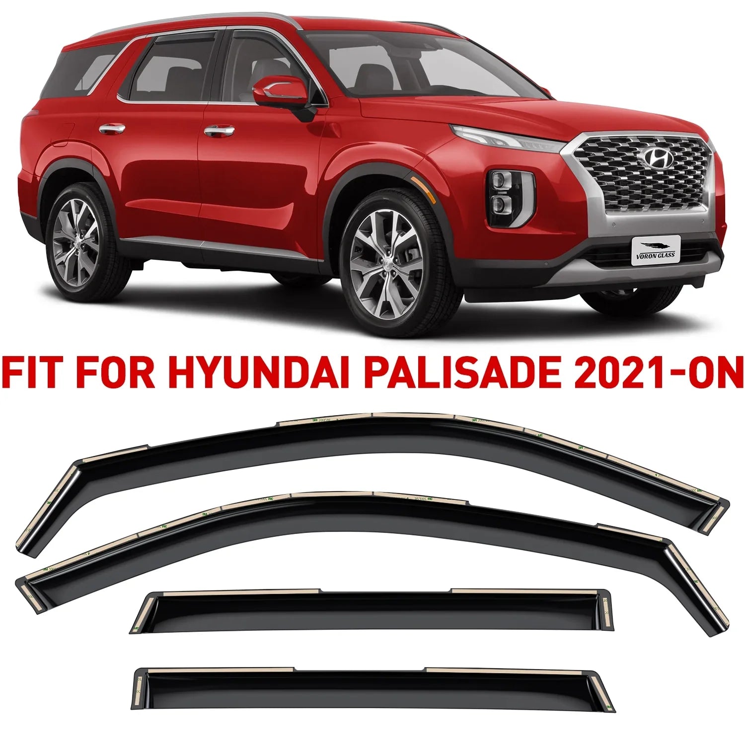 Voron Glass in-Channel Extra Strong Rain Guards for Hyundai Palisade 2021-2024, Window Deflectors, Vent Window Visors, 4 Pieces - 220240