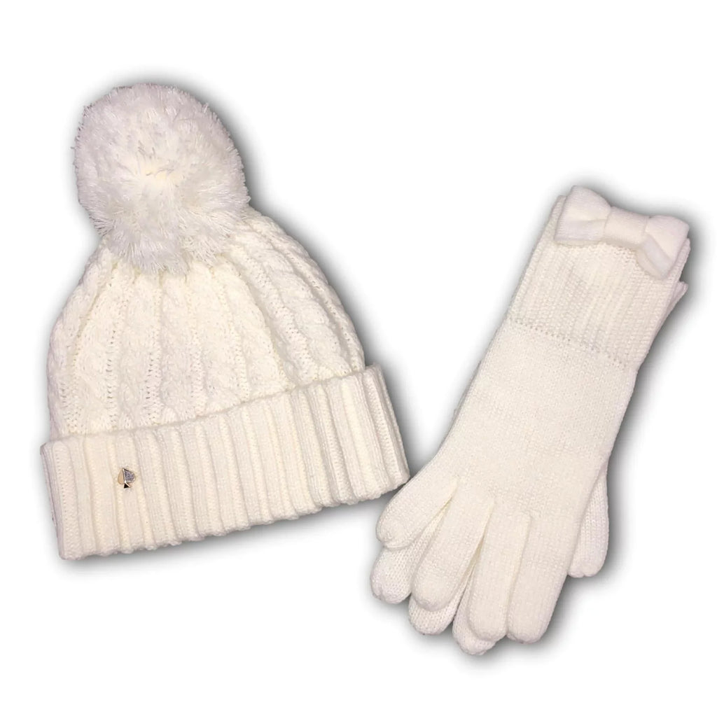 Kate Spade New York Accessories Cable Beanie & Gloves Set French Cream One Size for Adult Women