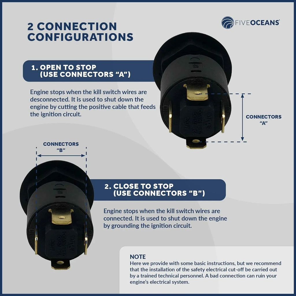 Five Oceans Marine Universal Emergency Cut-Off Switch, Kill Switch, Engine Shut-Off Switch 12VDC, Coil Extendable Lanyard, Snap Hook and Red Buoy, for Jet Ski, Inflatable Craft ATVs - FO1518