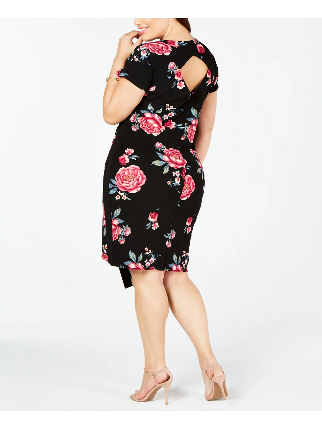 YOUNIQUE $49 Womens New Black Floral Short Sleeve Body Con Dress 3X Plus B+B