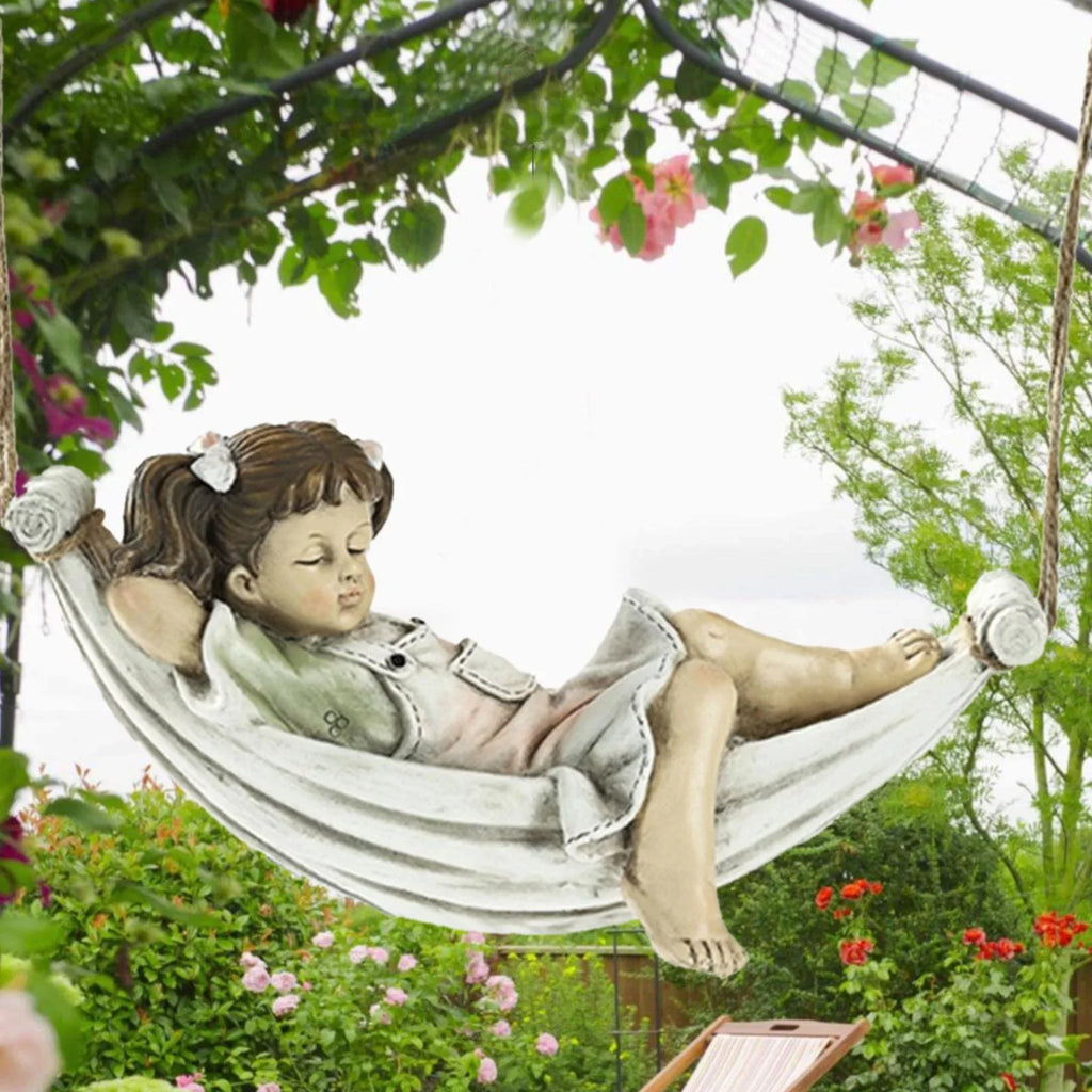 Girls on Swing Garden Statue, Yard Pond Fountain Decorative Figurine Tree Hanging Sculpture, Lawn Nordic Hand Landscaping Ornament Crafts