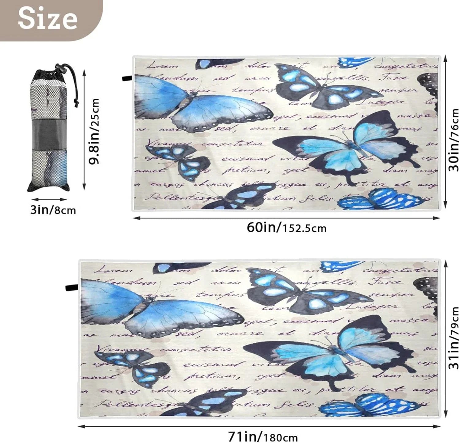Bestwell Butterflies Beach Towel - Super Absorbent Oversized Travel Towels - Lightweight Compact Quick Dry Towel for Swimming Camping Holiday （207）