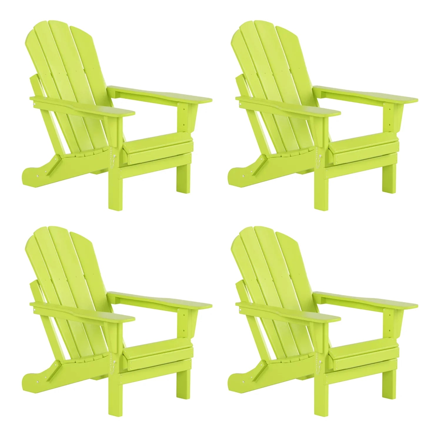 EXTRA PLATINUM Classic Outdoor Patio Folding Poly Adirondack Chairs (Set of 4), Lime