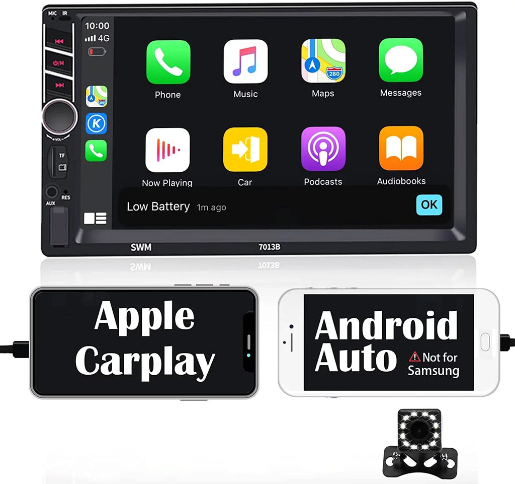 Binize 7 inch Car Stereo Radio Fitting with Carplay Android Auto Double Din Touchscreen Bluetooth Head Unit/MP5 Player/FM/AM,Support Reversing Image Input/Steering Wheel Control/USB/Remote