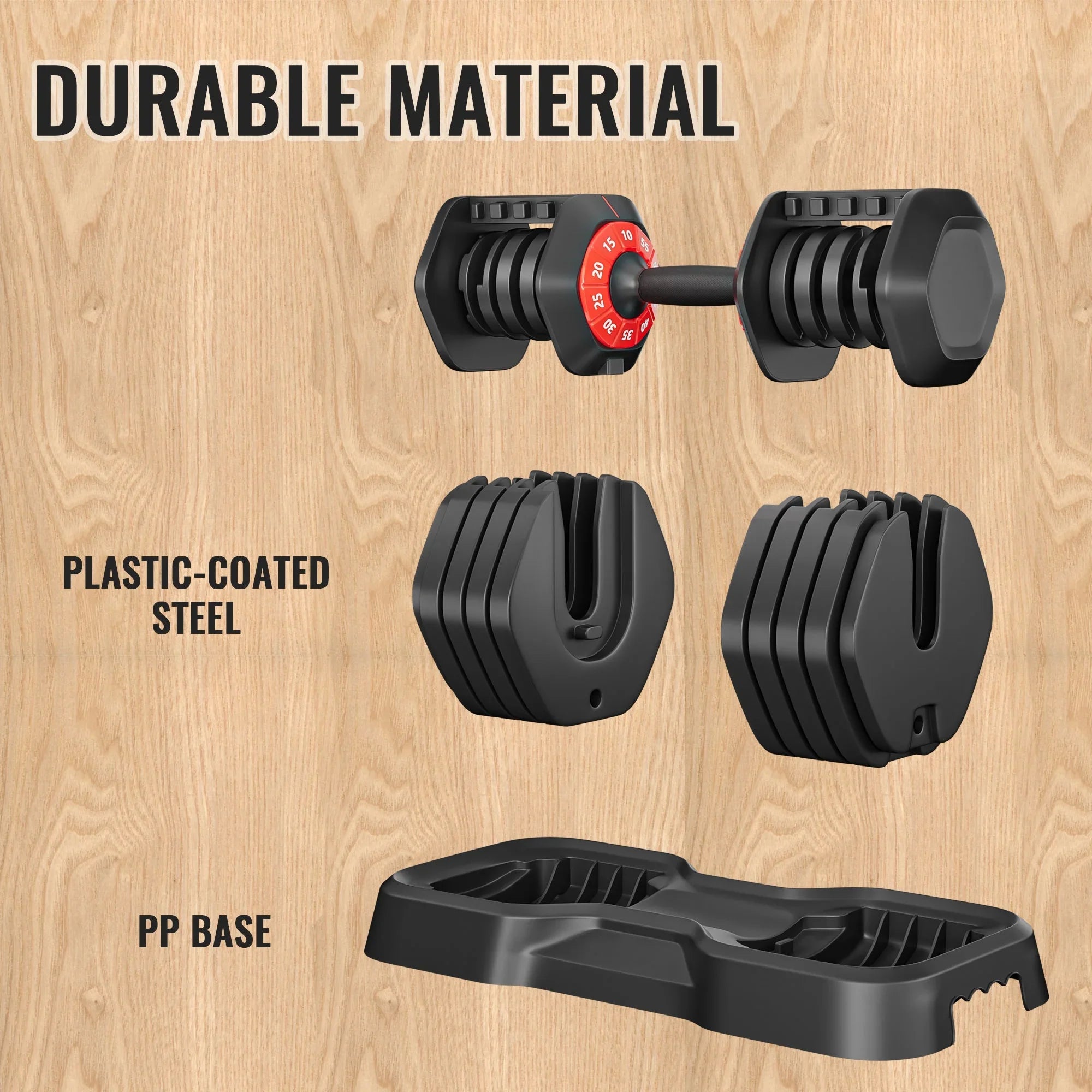 Powanli Adjustable Dumbbell Set, 10 in 1 Free Dumbbell for Men and Women, Black Dumbbell for Home Gym, Full Body Workout Fitness, Fast Adjust by Turning Handle (10 Gears/55 LB)