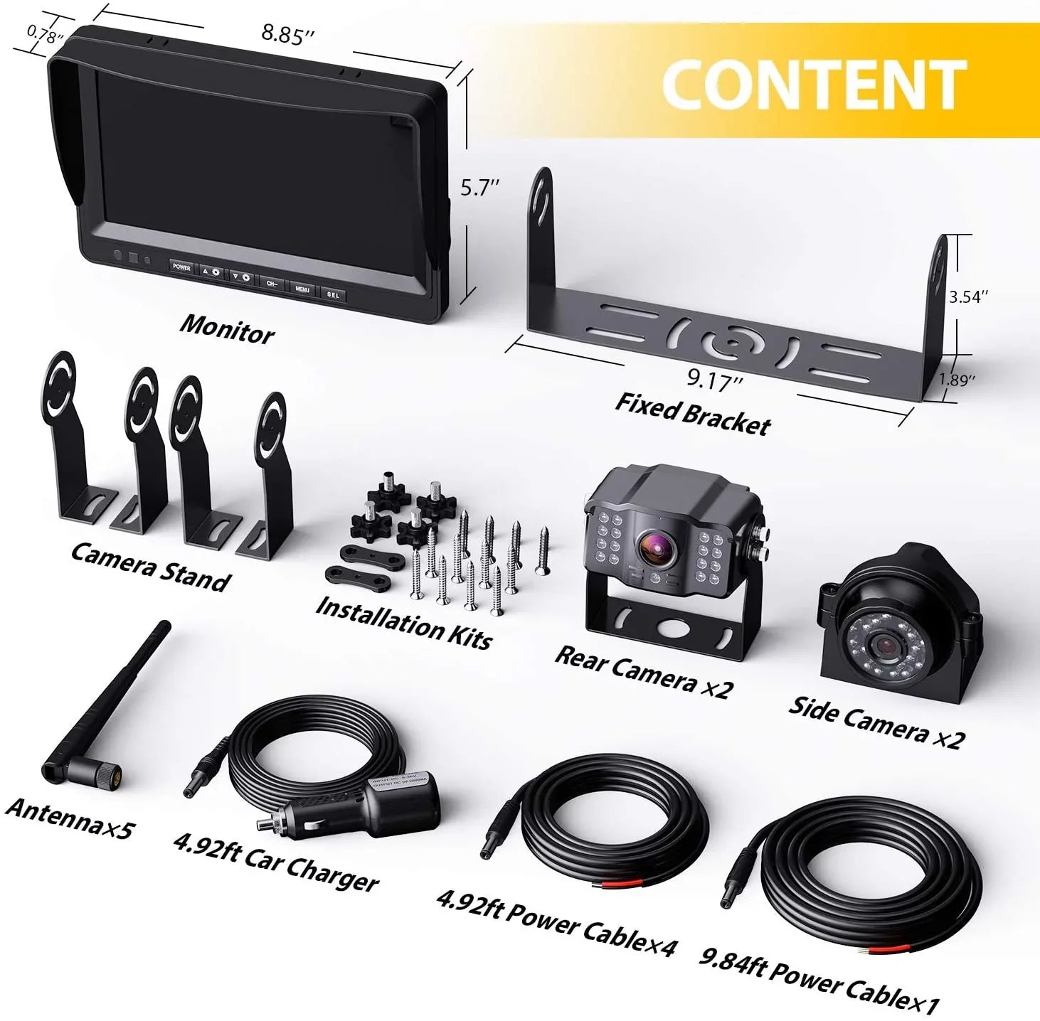 1080P Wireless Backup Camera w/ Built-in Recorder 9" FHD Monitor, Front Rear Side View Reversing Camera + Extra Stable Signal IP69 Monitor System for Truck RV Trailer Bus Motorhome Camper, Xroose WX4