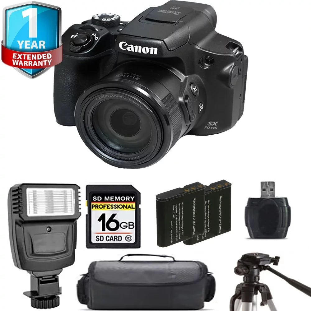 Canon PowerShot SX70 HS Digital Camera + Extra Battery + Flash+ 1 Yr Warranty