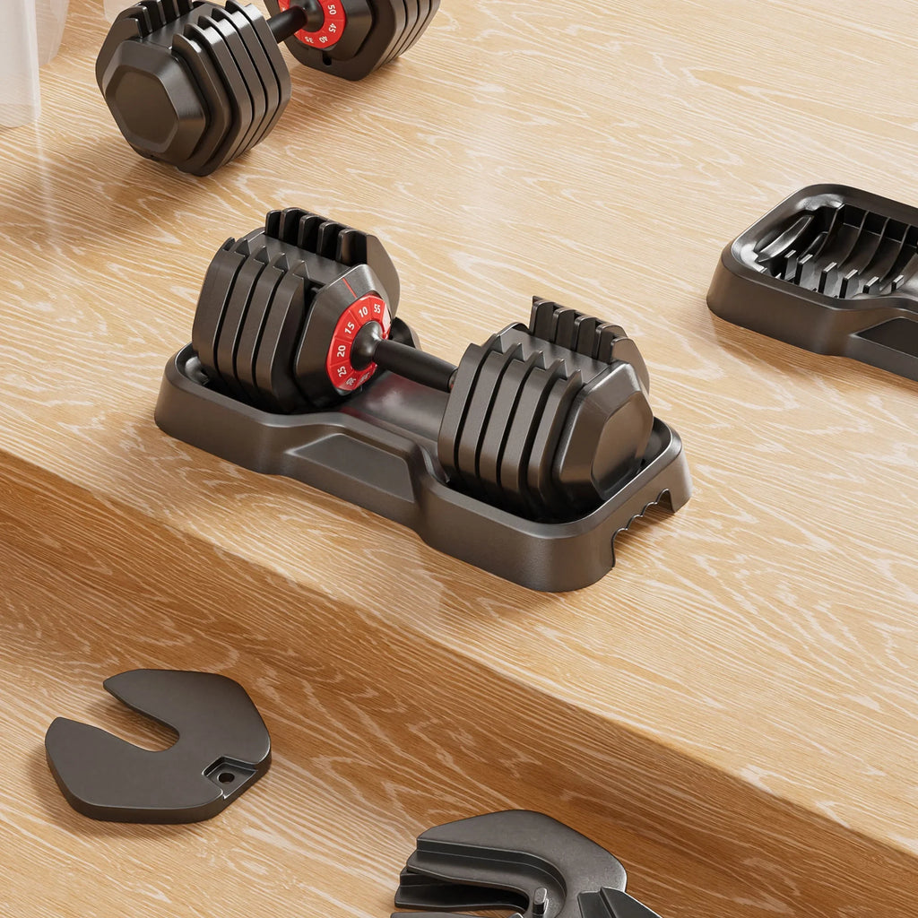 Powanli Adjustable Dumbbell Set, 10 in 1 Free Dumbbell for Men and Women, Black Dumbbell for Home Gym, Full Body Workout Fitness, Fast Adjust by Turning Handle (10 Gears/55 LB)