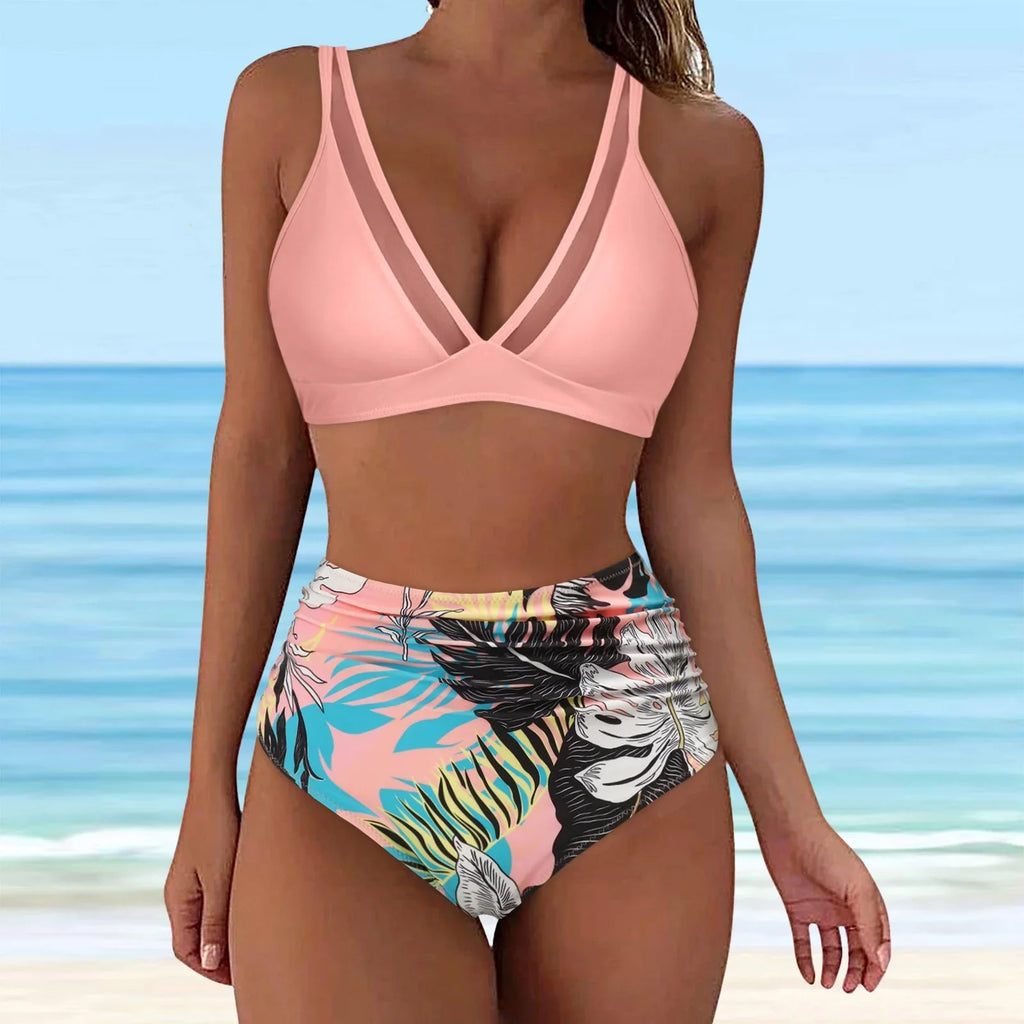 Swimsuit Underwire Bra Women High Waisted Bikini Sexy Push Up Two Piece Swimsuits Vintage Swimsuit Two Piece Retro Ruched High Waist Print Bikini Set