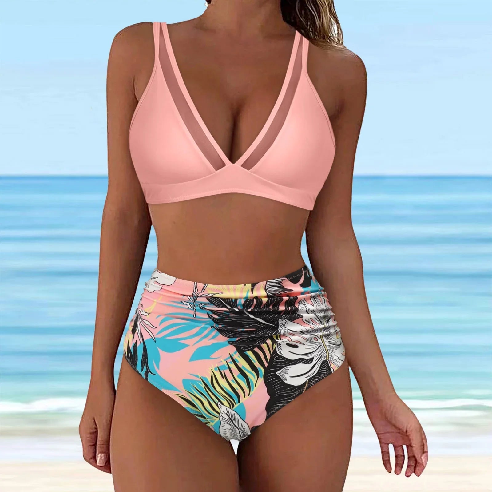 Swimsuit Underwire Bra Women High Waisted Bikini Sexy Push Up Two Piece Swimsuits Vintage Swimsuit Two Piece Retro Ruched High Waist Print Bikini Set
