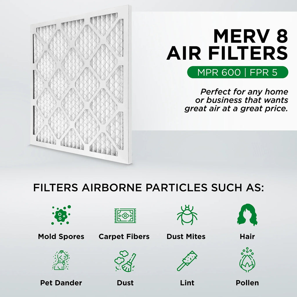 Pamlico Air 18x24x2 MERV 8 Pleated AC Furnace Air Filters. Case of 12. Actual Size: 17-3/8 x 23-3/8 x 1-3/4