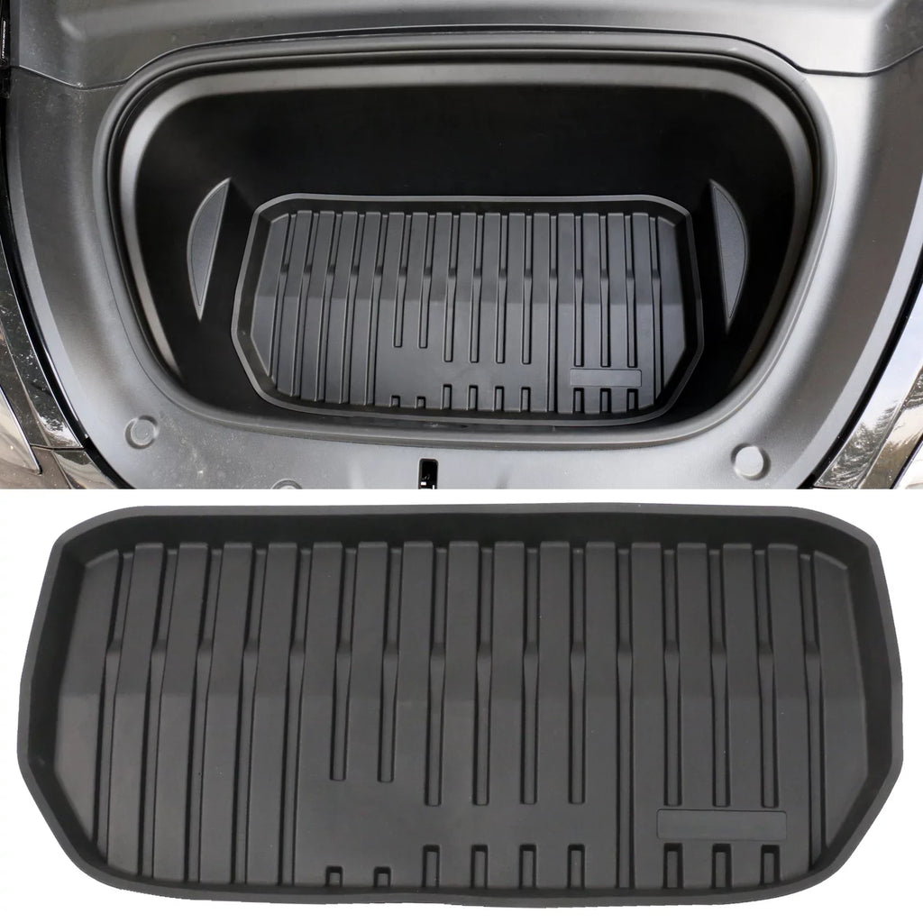 Ikon Motorsports Trunk Mats Cargo Liner Matching with 2020-2023 Tesla Model Y Black Injection TPE All Condition Waterproof Anti-Slip Frunk Trunk Under Cargo Storage Liner Mat Interior Accessories