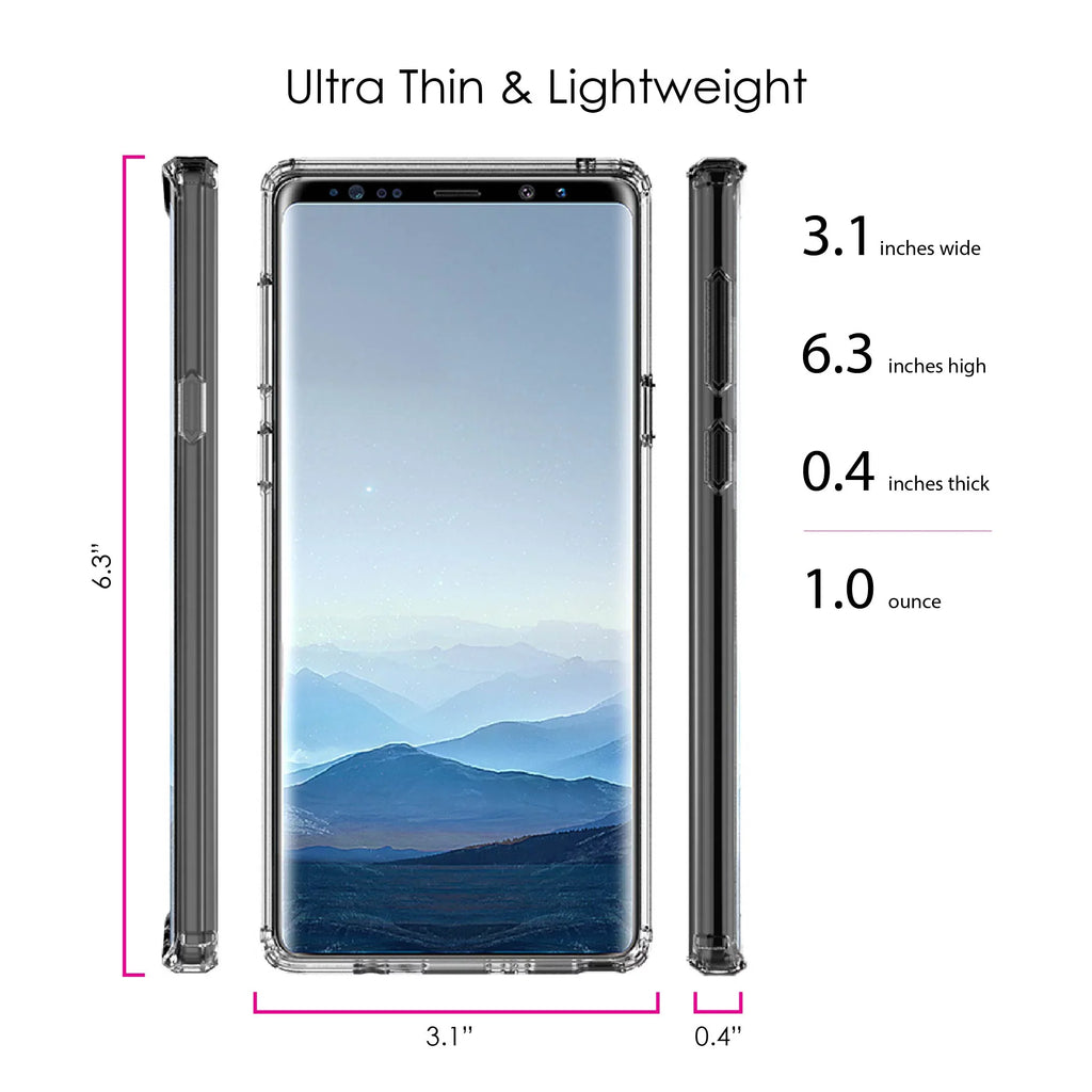 DistinctInk Clear Shockproof Hybrid Case for Samsung Galaxy Note 9 - TPU Bumper, Acrylic Back, Tempered Glass Screen Protector - Faith / Hope / Love - Black & White - Christ
