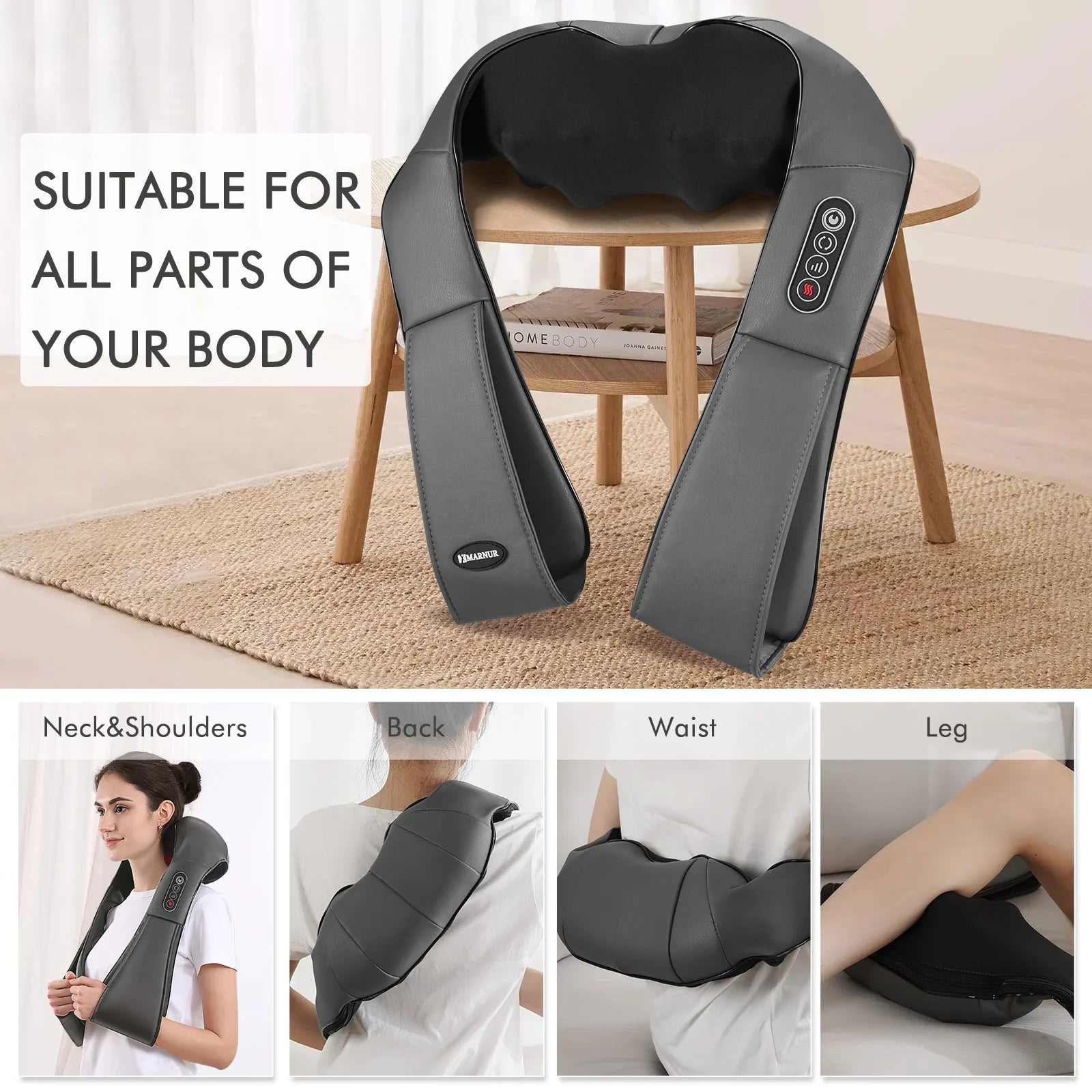 MARNUR Neck and Shoulder Massager, Deep Kneading Massager with Heat for Full-body, Gray