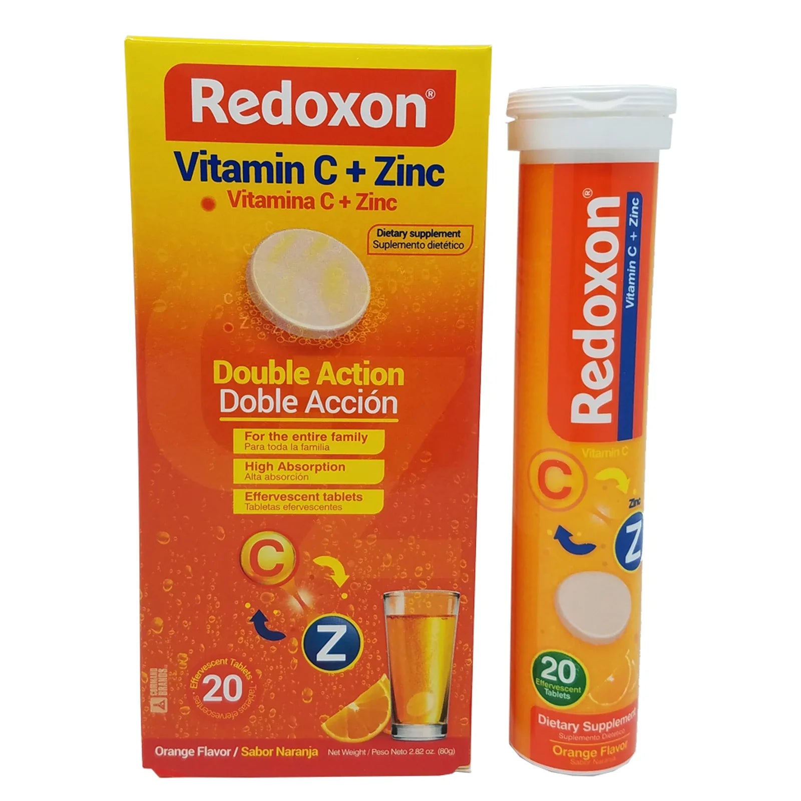 Redoxon Vitamin C with Zinc. Dietary Supplement. 20 Tablets. 2.82 oz. Pack of 6