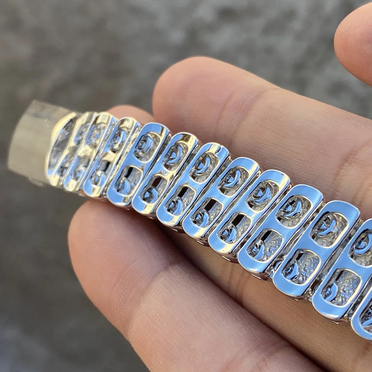 Mens Hip Hop Bracelet Micro Pave Iced Box Lock Silver Tone Bling Out 8.5" Inch x 16MM Thick