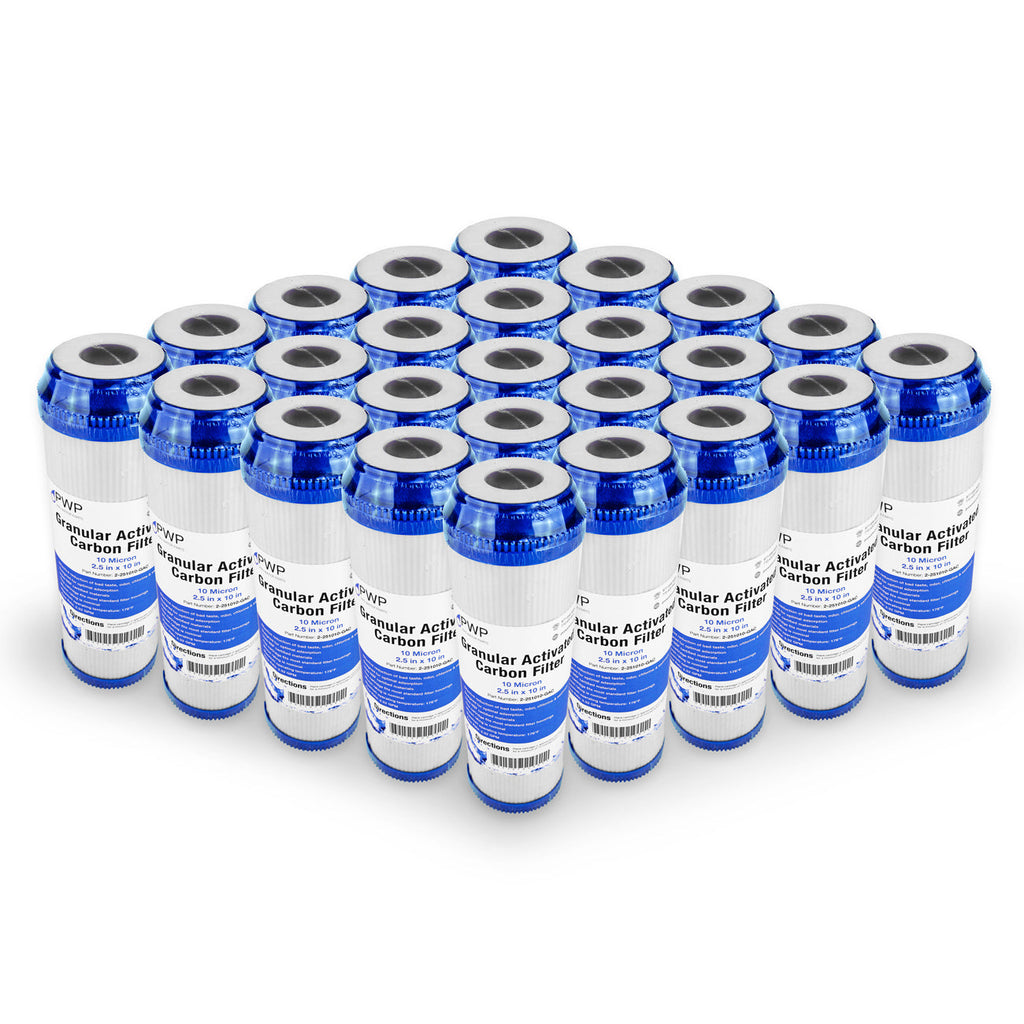 Granular Activated Carbon Water Filter Cartridge 2.5 x10" 10 Micron 25 pack