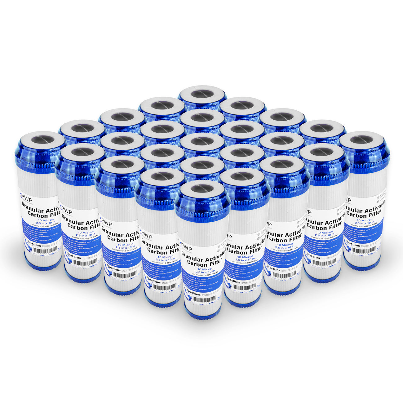 Granular Activated Carbon Water Filter Cartridge 2.5 x10" 10 Micron 25 pack