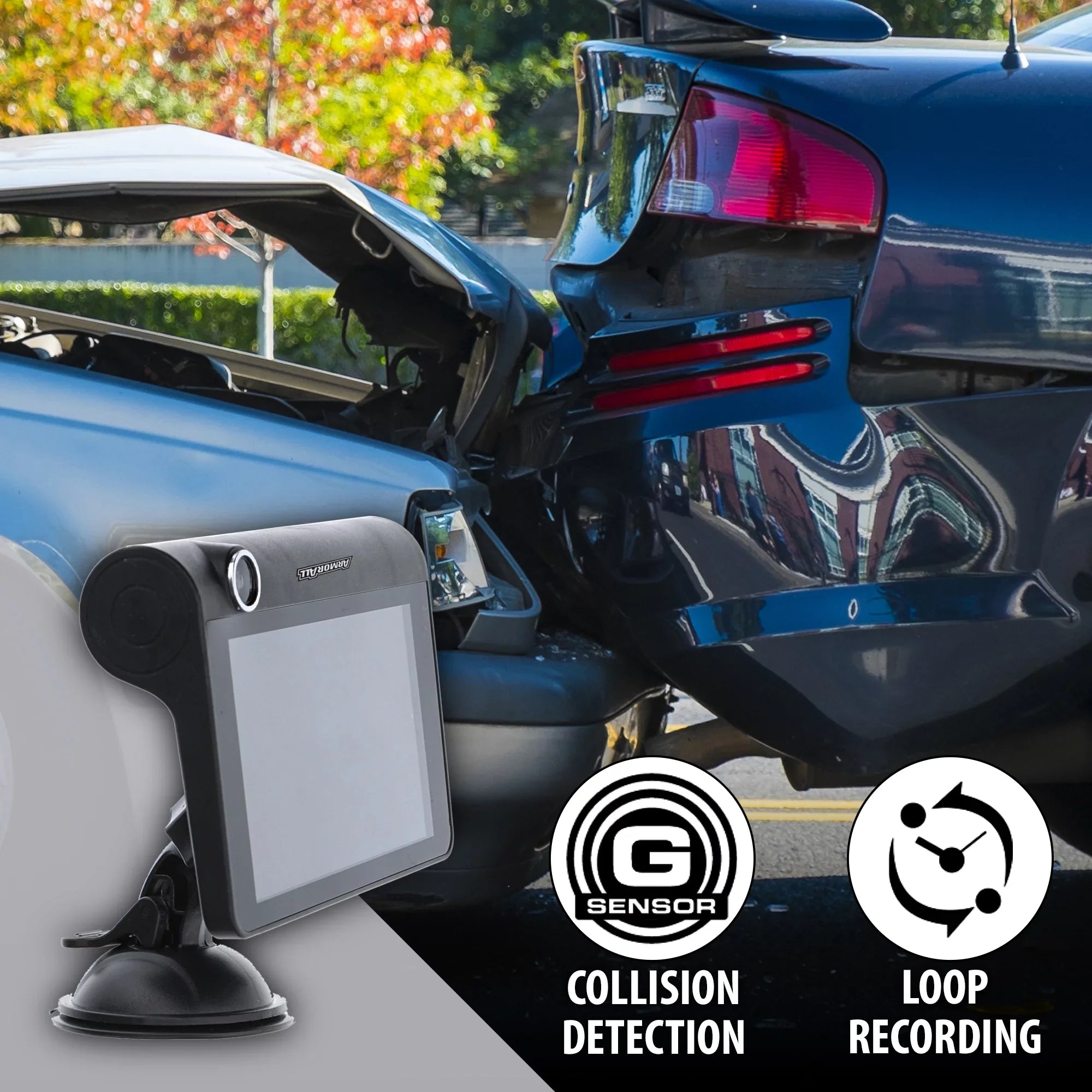 New Armor All Universal 4 inch LCD 1080P HD Dual-Lens Dash Camera, G-sensor Detects Motion and Accidents, Two Cameras, Micro-SD Card Slot