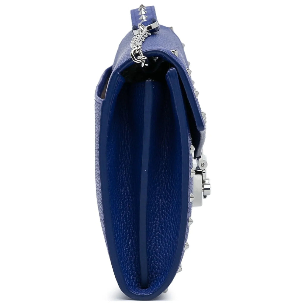 Pre-Owned Authenticated MCM Studded Patricia Wallet on Chain Calf Leather Blue Crossbody Bag Unisex (Good)