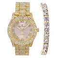 Women's Big Rocks Bezel Colored Dial with Roman Numerals Fully Iced Out Watch w/Matching Bling'ed Out Tennis Bracelet - ST10327LA (TLA Gold - Blush)