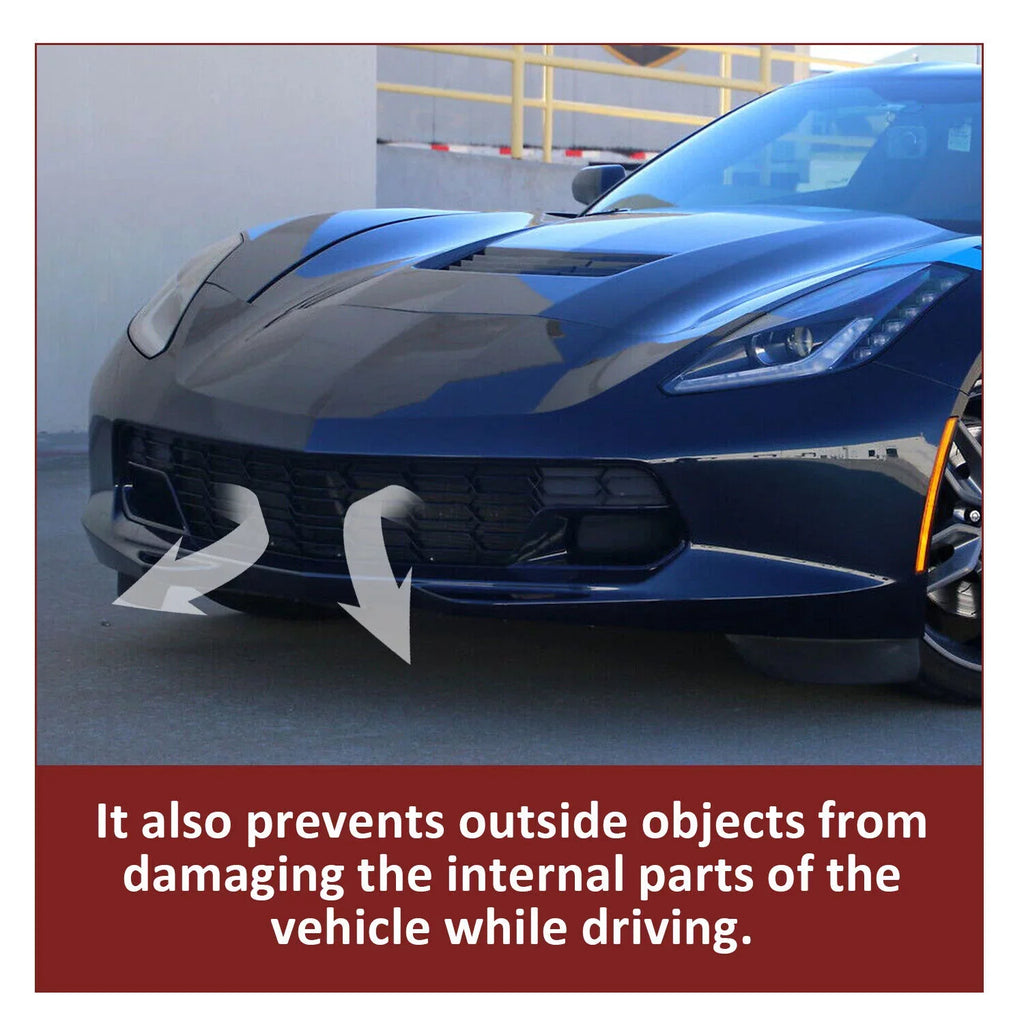 Kojem Front Lower Grille for 2014-2019 Chevrolet Corvette C7 All Models Z06 Style Bumper Protection Painted Glossy Black Plastic (W/O Front Camera Bracket)