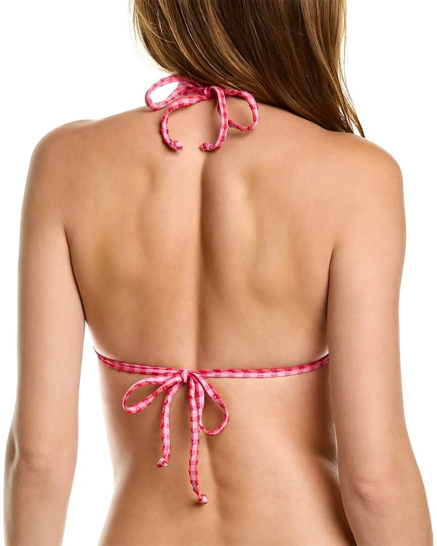 L Space Womens Twister Gingham Halter Bikini Swim Top