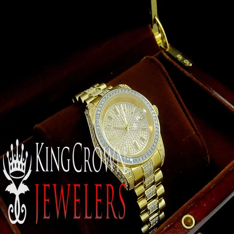 Unisex 18k Yellow Gold Finish Stainless Steel Simulated Diamond Presidential Watch 41MM New Tarnish Free