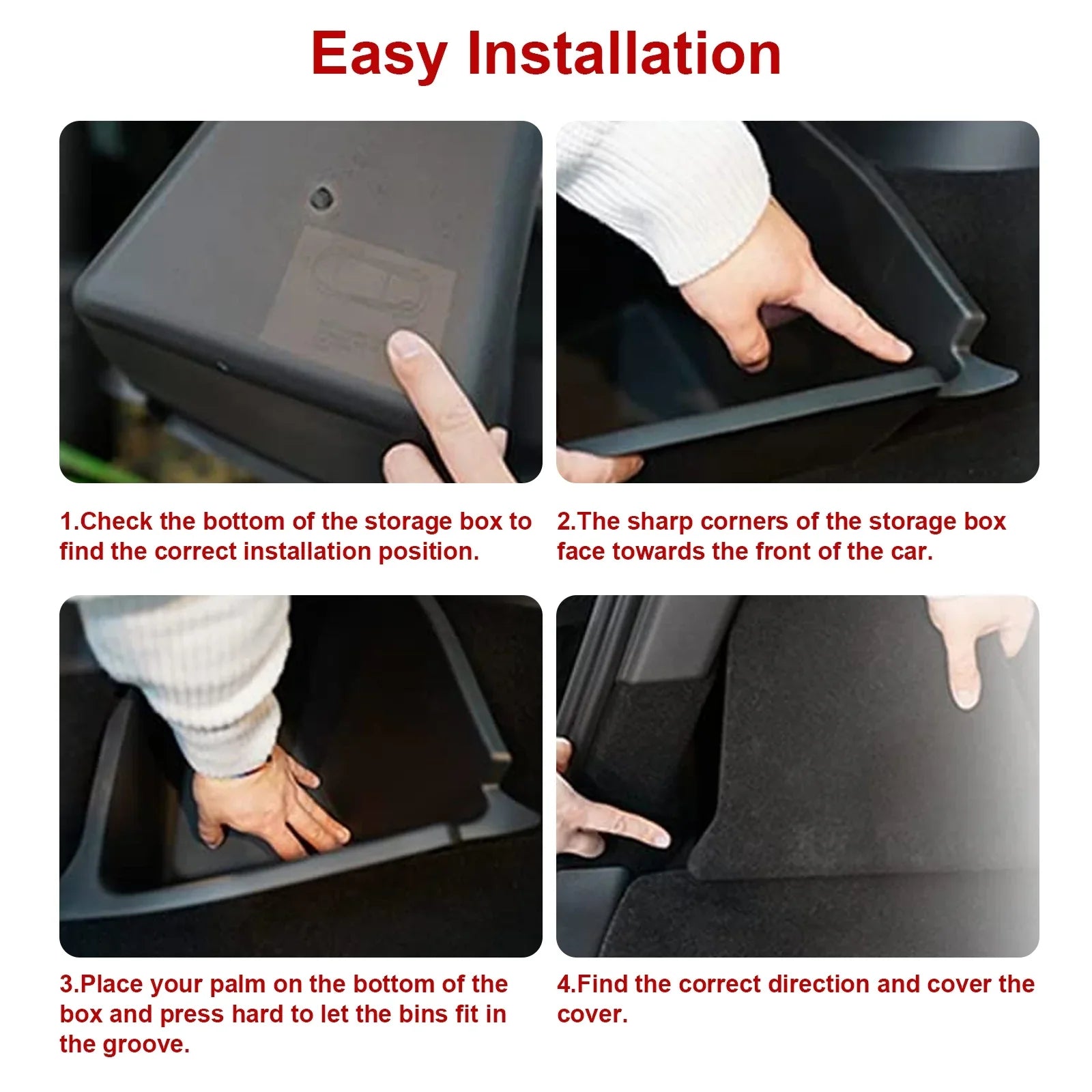 Xotic Tech Black Rear Trunk Side Storage Grocery Box w/Lid Reinforced Handle Partition Board Shield Organizer Packet Holder Bin Suitable with Tesla Model Y 5 Seater 2022-up