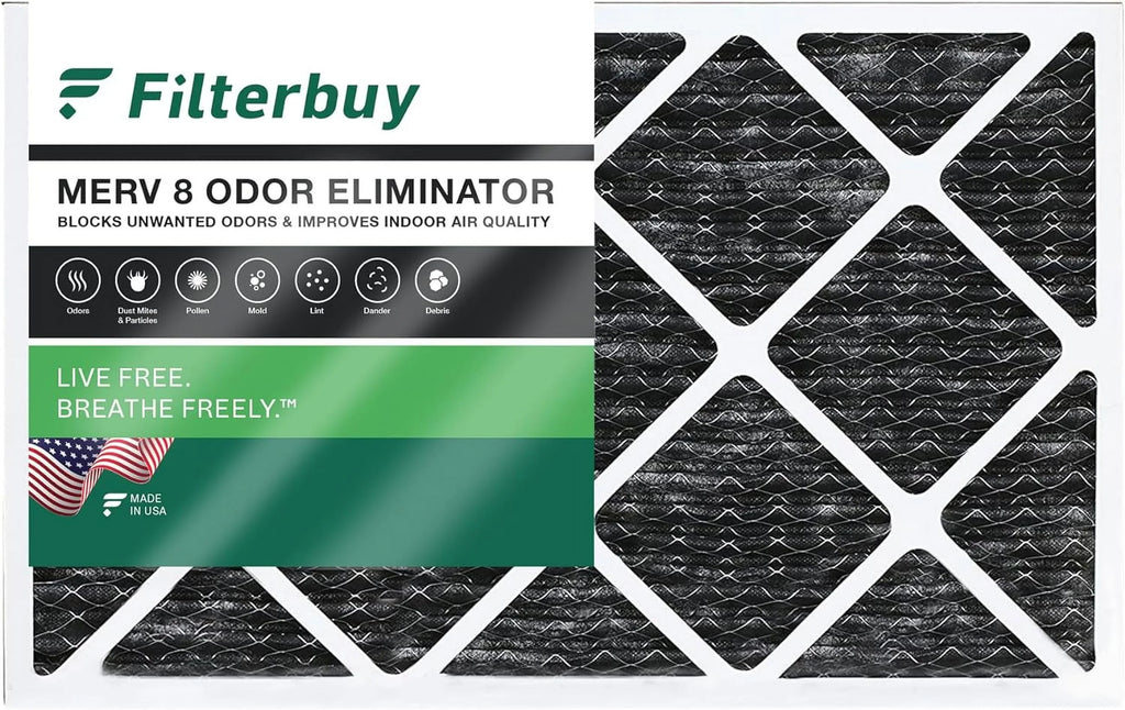Filterbuy 10x24x1 MERV 8 Odor Eliminator Pleated HVAC AC Furnace Air Filters with Activated Carbon (1-Pack)