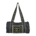 Pre-Owned CHANEL Chanel Sport Line Boston Bag Nylon Canvas Black Khaki Green Shoulder Travel Cocomark 10 Series Round Cylindrical (Fair)