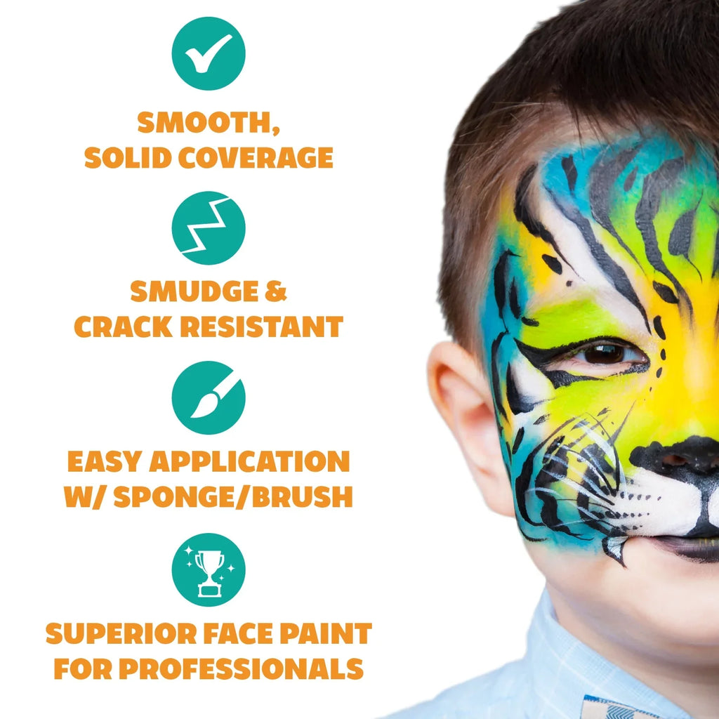 Kraze FX Celebration Professional Face Painting One Stroke Split Cake Palette, Water Activated, Hypoallergenic, Safe, Non Toxic Halloween Party Makeup Face Paint Kit for Sensitive Skin, Kids & Adults