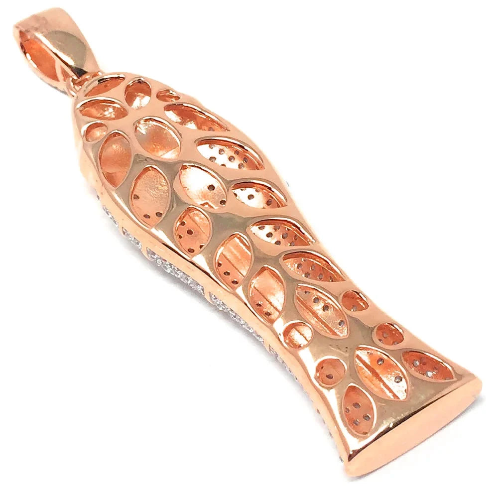 XL 3.25'' 10K Rose Gold On Real Sterling Silver Lab Diamonds Egyptian Pharaoh King Tut Mummy Pendant Charm