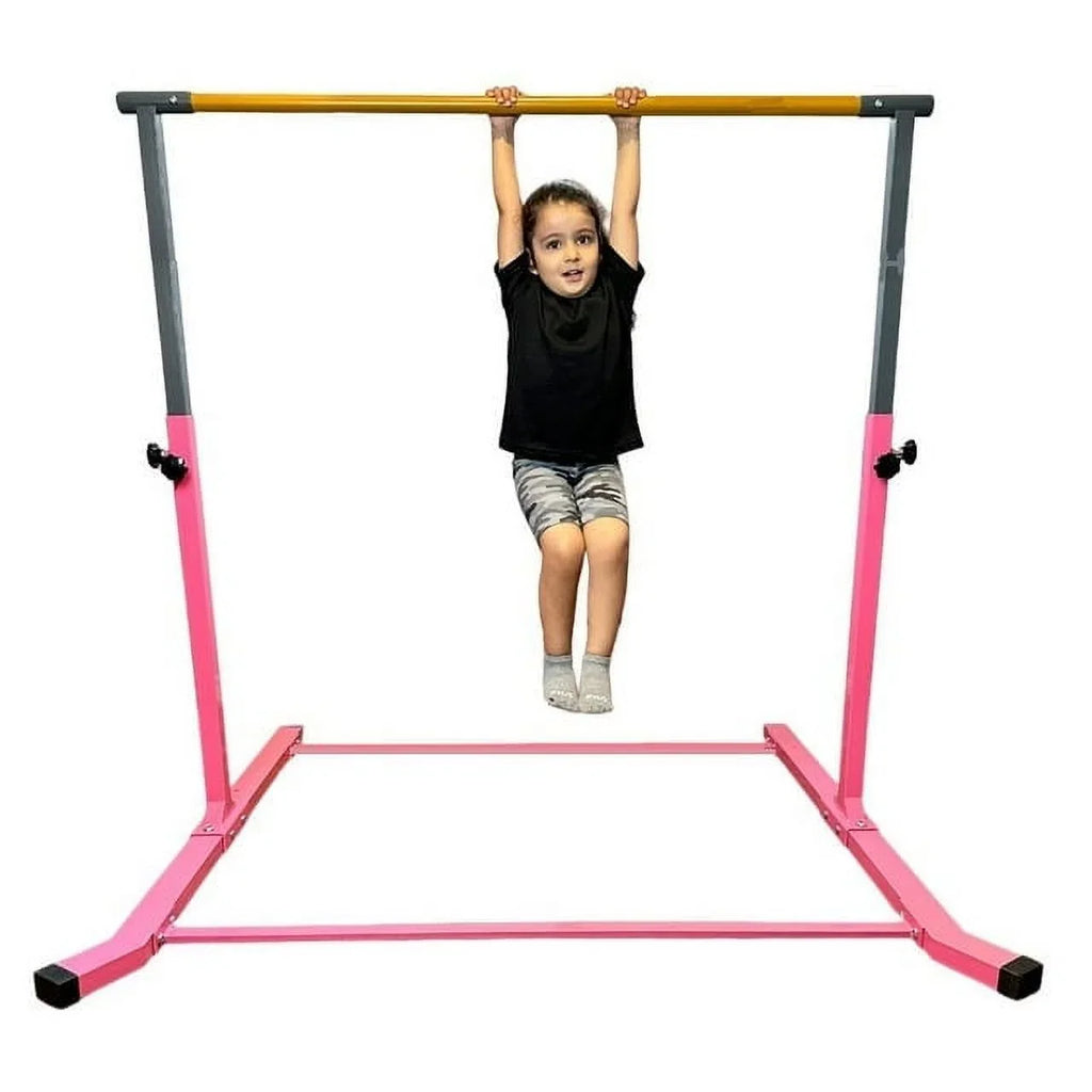 5-Star Gymnastic Kip Bar for Kids, Adjustable 3-5FT, Pink, Heavy-Duty, Home Gym Training Equipment