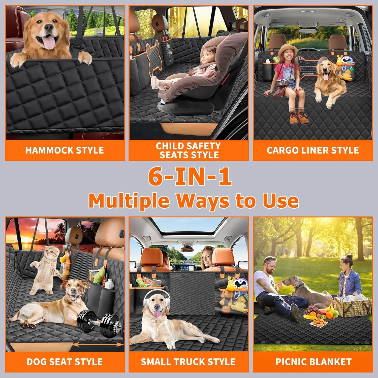 Hard Bottom Dog Car Seat Protection for Back Seat Dog Hammock Non-Slip Waterproof Back Seat Extender for Car Truck, Vehicle SUV, Tesla