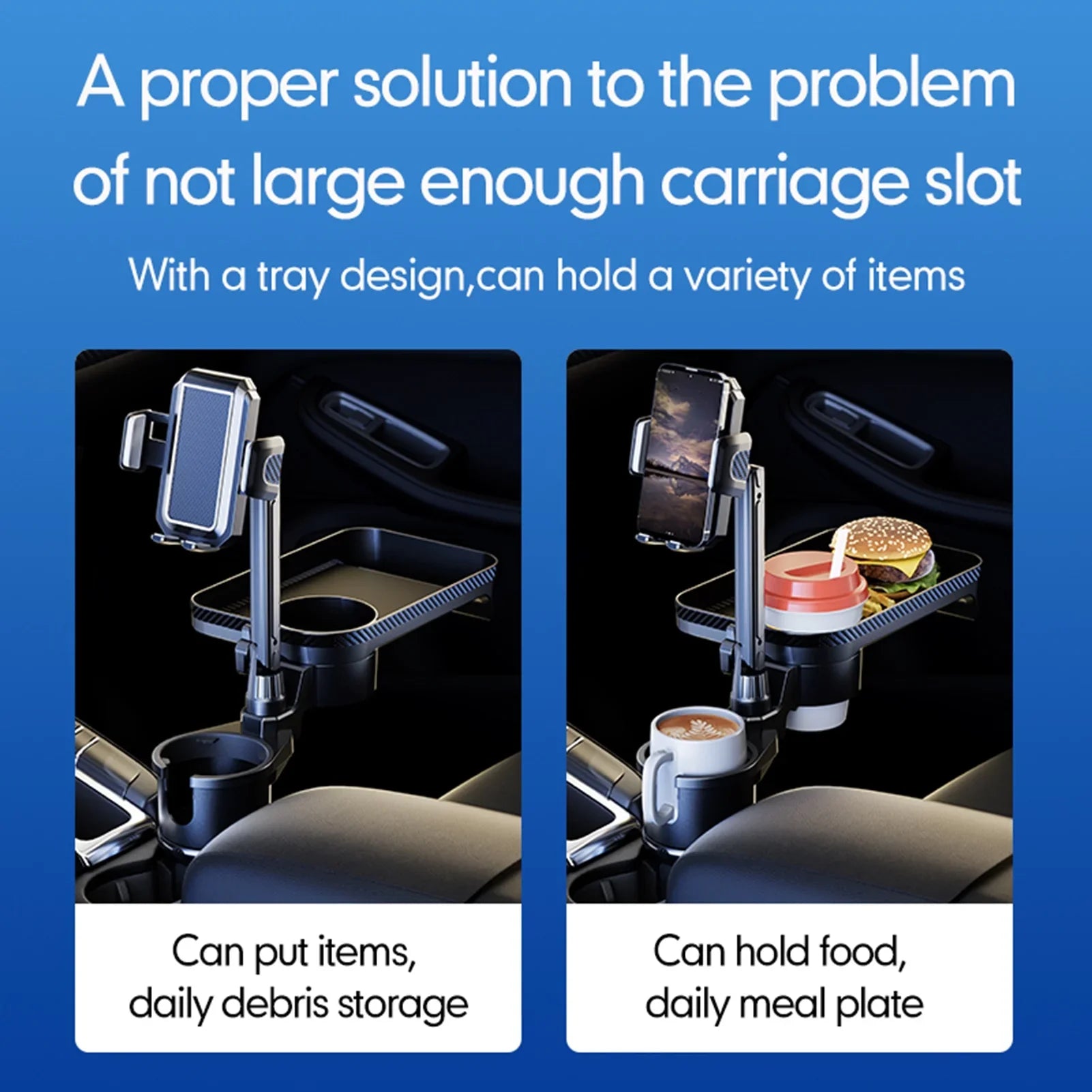 OWSOO Car Cup Holder, Multifunctional Expander with 360° Rotation Tray, Mobile Phone Holder, Adjustable Base, Auto Front Back Seat Organizer, Size S, Convenient for Car Travel