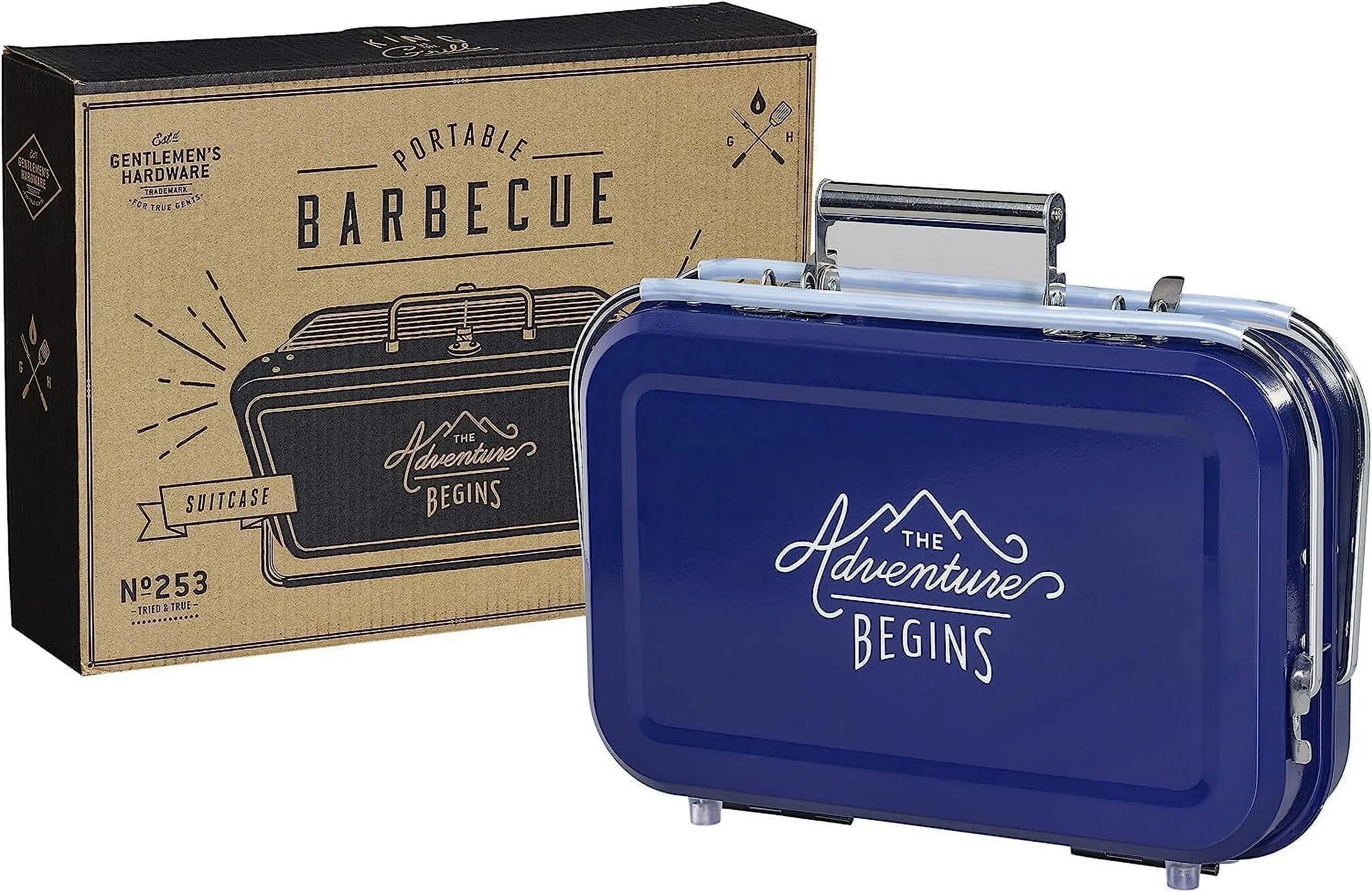 YANPO - Retro Portable Charcoal Barbeque w/ Metal Carrying Case, Lightweight, For Grilling On the Go, Easy to Assemble, Resilient Convenient (Blue)