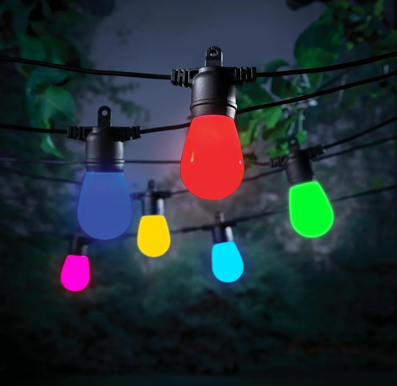 Indoor/Outdoor 24-Light 48 ft. Smart Plug-in Cafe String RGBW Color Changing LED String Light IP65 Waterproof, Dimmable for Balcony, Backyard