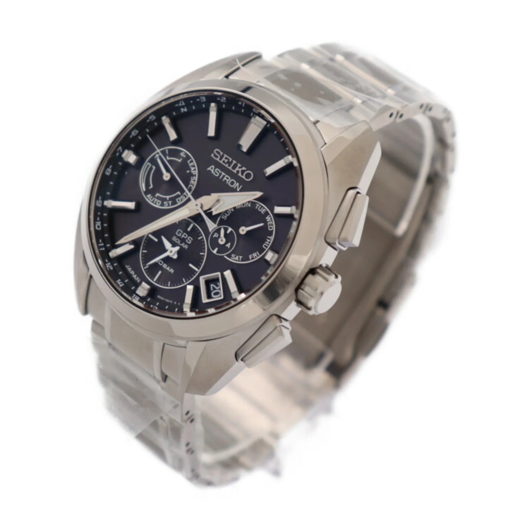 Pre-Owned SEIKO ASTRON Watch 5X53-0AV0/SBXC067 Titanium Silver Black Dial GPS Solar Radio Chronograph (Like New)