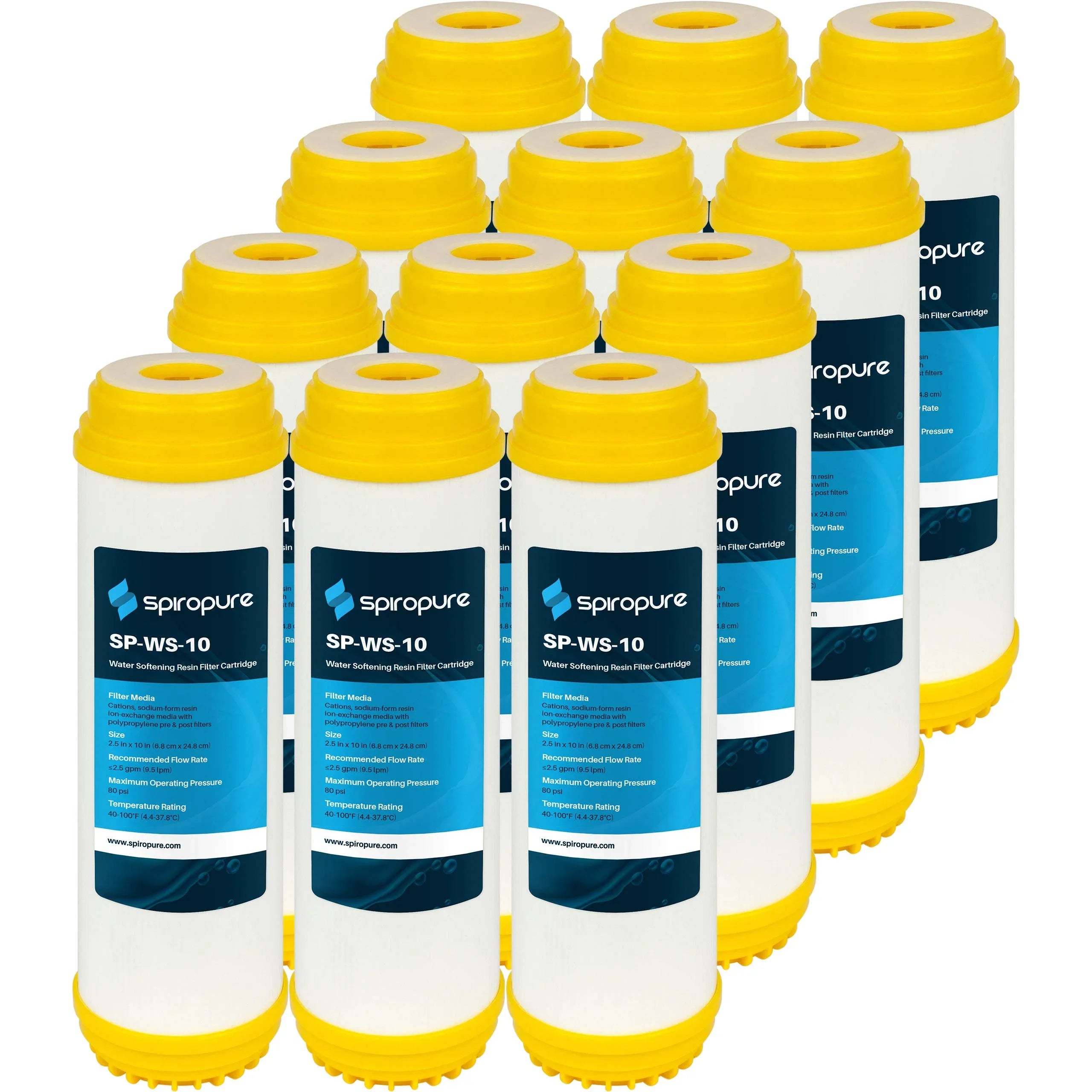 SpiroPure SP-WS-10 10” x 2.5” Cation Resin Water Softener Cartridge WS-10 155319-43 (Case of 12)