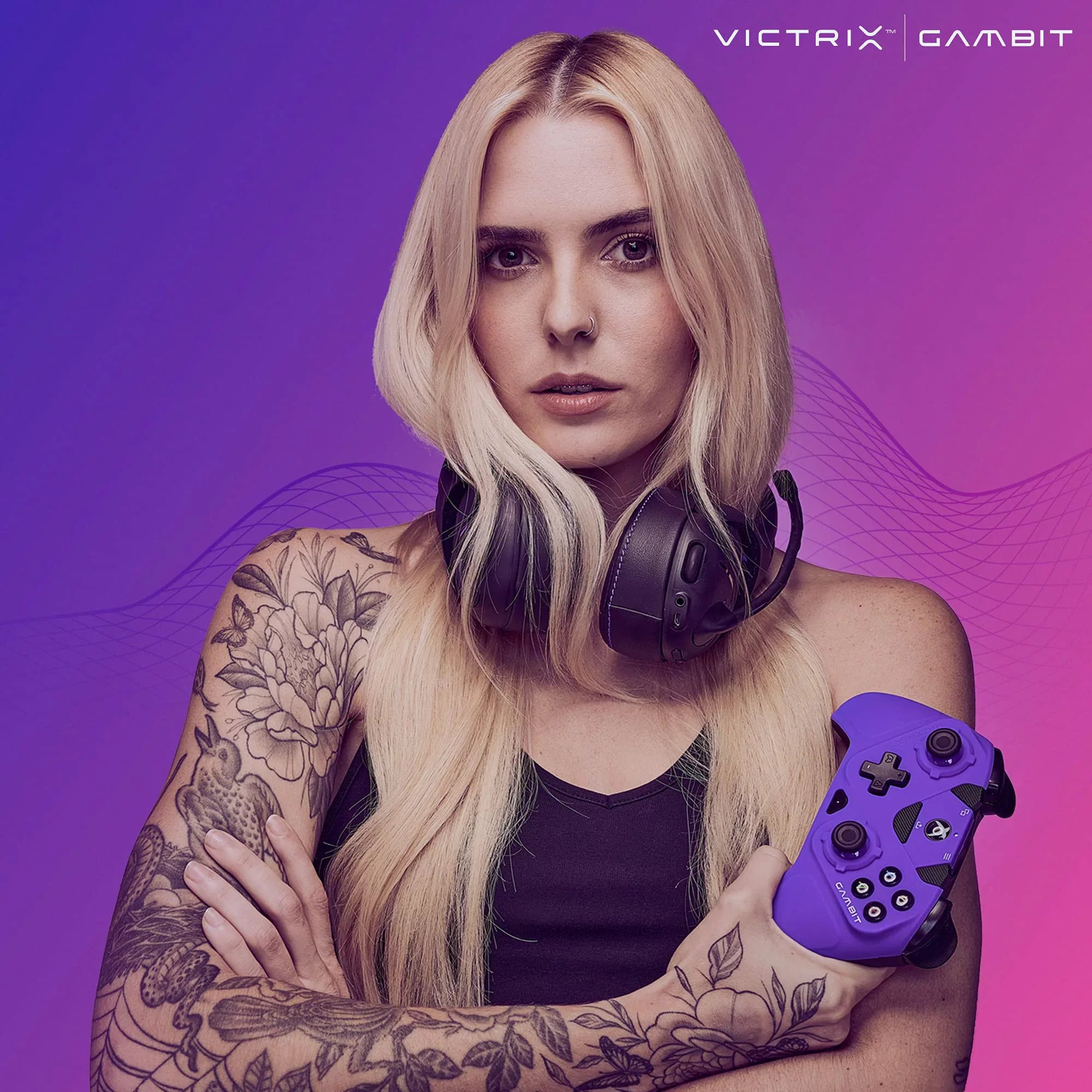 PDP Gaming Victrix Gambit World's Fastest Xbox Controller, Elite Esports Design with Swappable Pro Thumb Sticks, Custom Paddles, Swappable White/Purple Faceplate for Xbox Series X